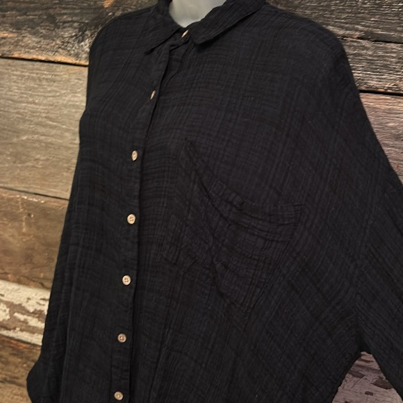 Free People Black Gauze Oversized Button Down - Picture 2 of 12